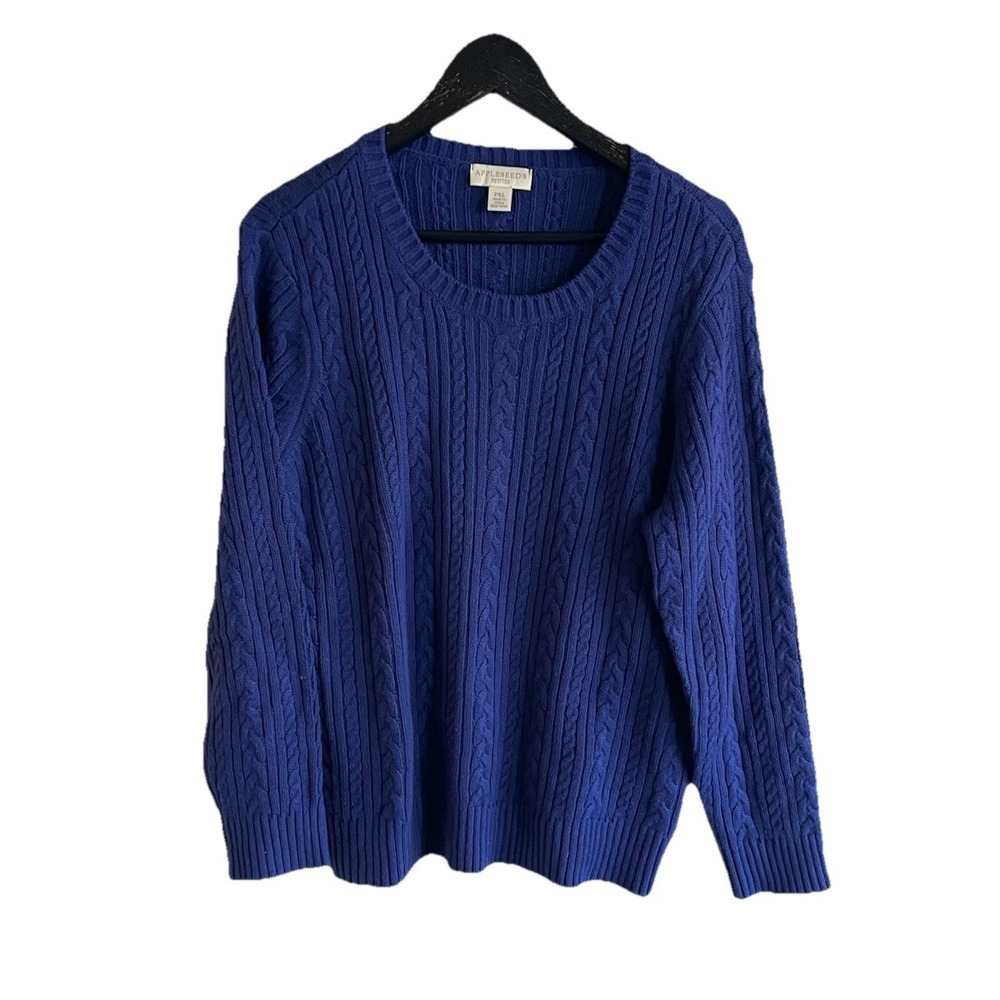 Appleseeds Sweater Womens Blue Cable-knit Cotton Blend Petite XL Preppy